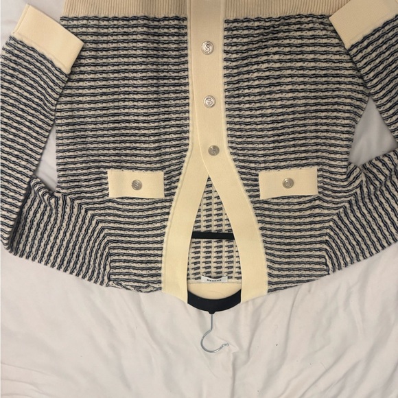 Sandro Cream and Navy Knit Cardigan
